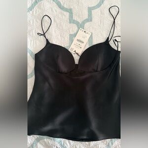 Zara Sleek Black Satin Tank Top